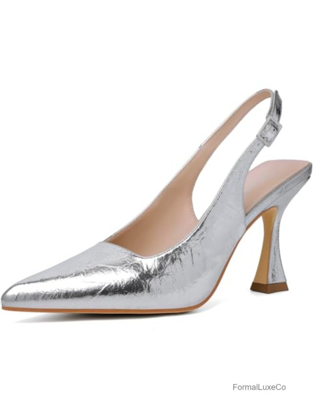 Slingback Kitten Heels Pointed Toe PU Dressy Pumps for Women Wedding Prom Party